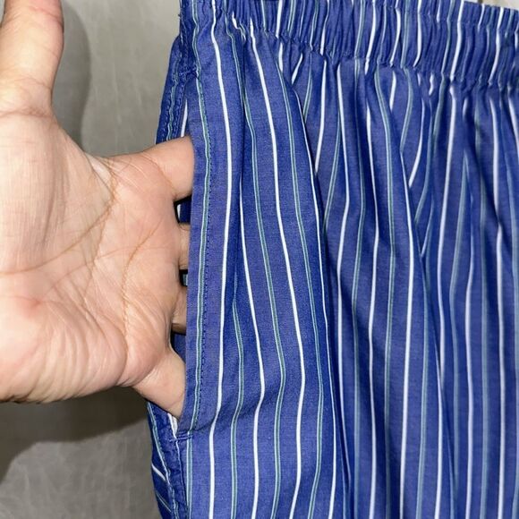 Brooks Brothers M Blue Green White Vertical Stripe 💯Cotton Drawstring PJ Pants - Picture 5 of 10